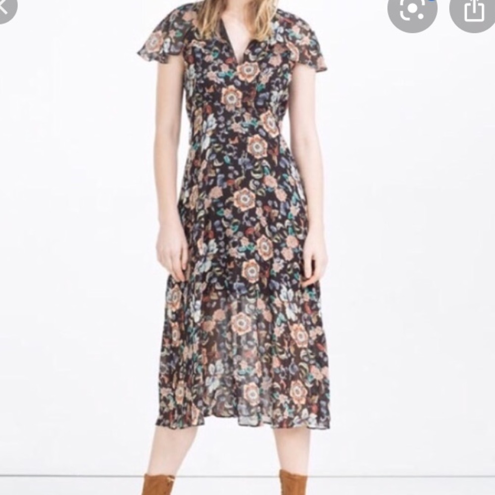 Zara Floral Print Flutter Dress